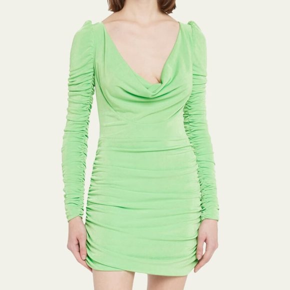 Aliette Ruched Mini Dress With Cowl Neckline in Lime Green - FCM61 - Picture 1 of 13